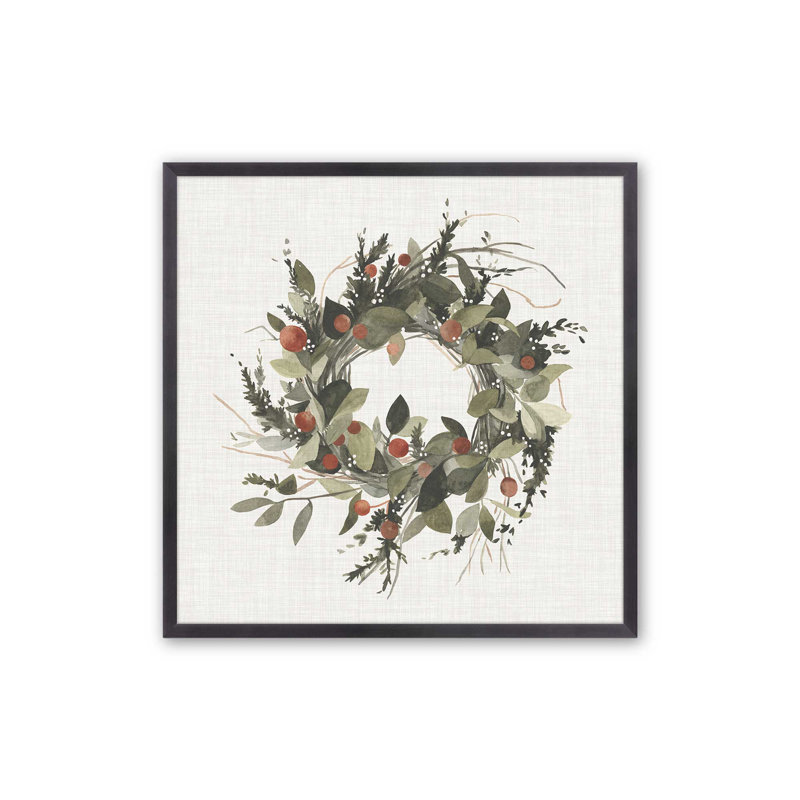 Couronne des Fêtes avec imprimé de baies II, H 13,75 po x l 13,75 po, Cadre simple en zinc patiné, bois massif