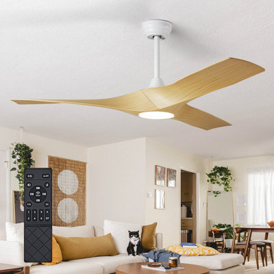  52 Inch Ceiling Fan with Light: 3 White ABS Blades Modern Farmhouse Ceiling Fan with Remote Control - Dimmable LED, 6 Speeds Reversible Motor, 2/4H Timer for Living Room Bedroom