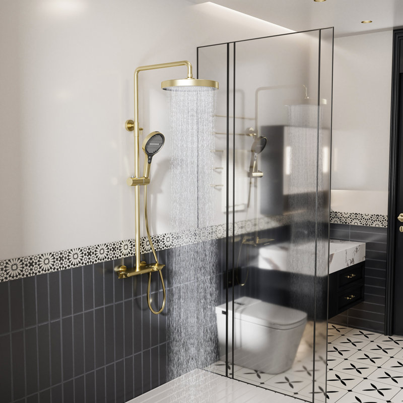 10 inch 3 Function Complete Shower System with Slide Bar 1.6GPM, Brushed Gold