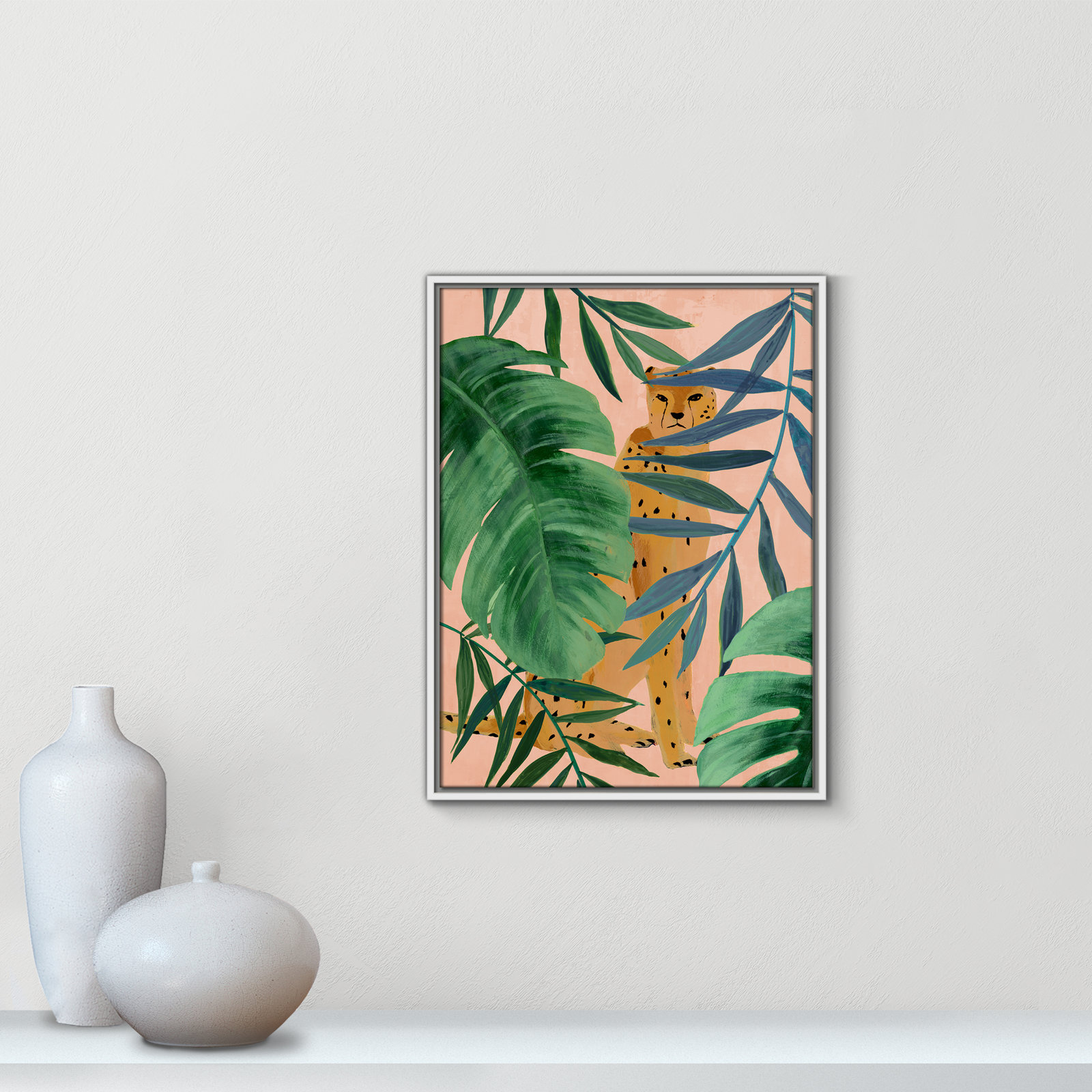 Allie "Silent Jungle" Painting by Isabelle Z, 25.5" H x 19.5" W x 2" D, White Framed Canvas