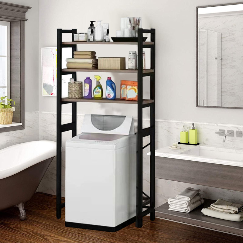 Over-The-Toilet Storage, 3-Tier Bathroom Organizer Over Toilet With Adjustable Shelves, Hooks, Bamboo, Freestanding Space Saver Bathroom Shelves, Rustic Brown And Ink Black