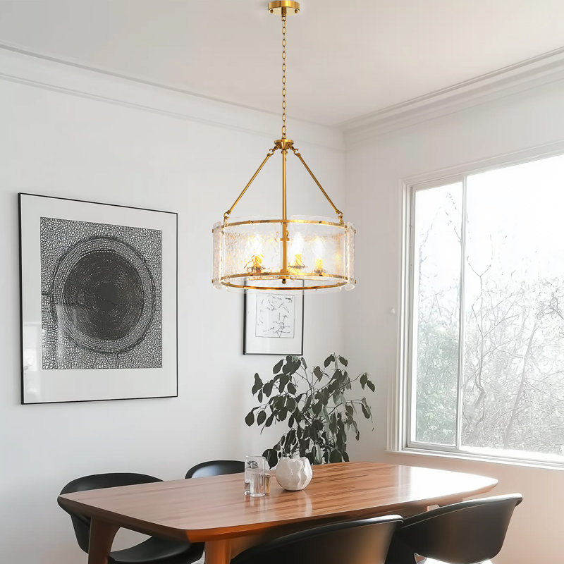 20'' 5-Light Drum Chandelier With Glass Shade, Gold