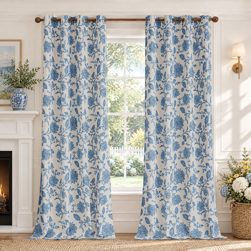 Paire de rideaux occultant et isolants avec œillets Zawacki, Bleu/beige, L 52 po x L 84 po