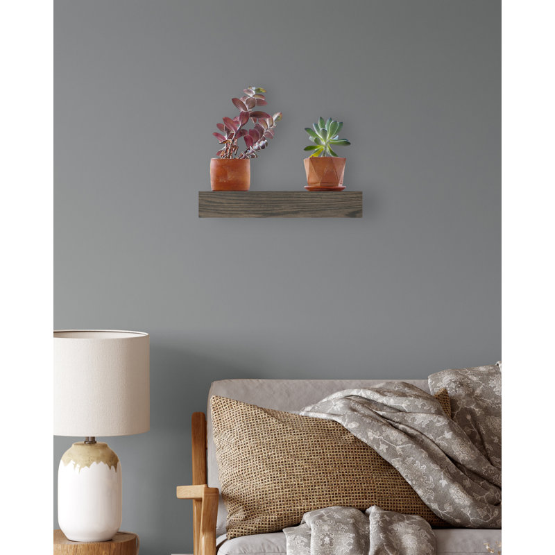 Tablette d'appoint en bois massif Britan, Gris carbone, H 4 po x l 12 po x P 7 po