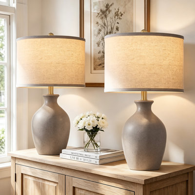 Lampes de table en céramique vieillie de 61 cm (24 po) avec abat-jour en lin, style campagnard, comprenant 2 ampoules DEL (ensemble de 2)