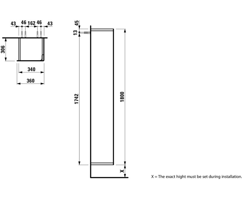 Ino 70.87" H x 14.17" W x 12" D Linen Cabinet, Walnut, Right Hinge