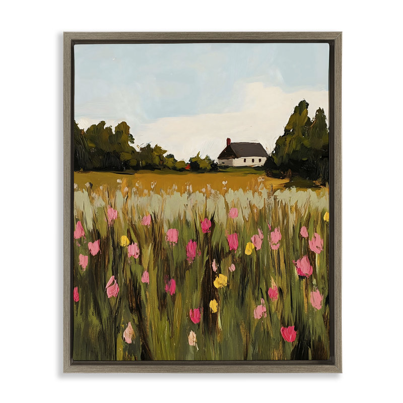 Cadre flottant Distant Wildflower Cottage, design par Franklyn Gregory, Cadre flottant orme Montalcino, H 21 po x l 17 po