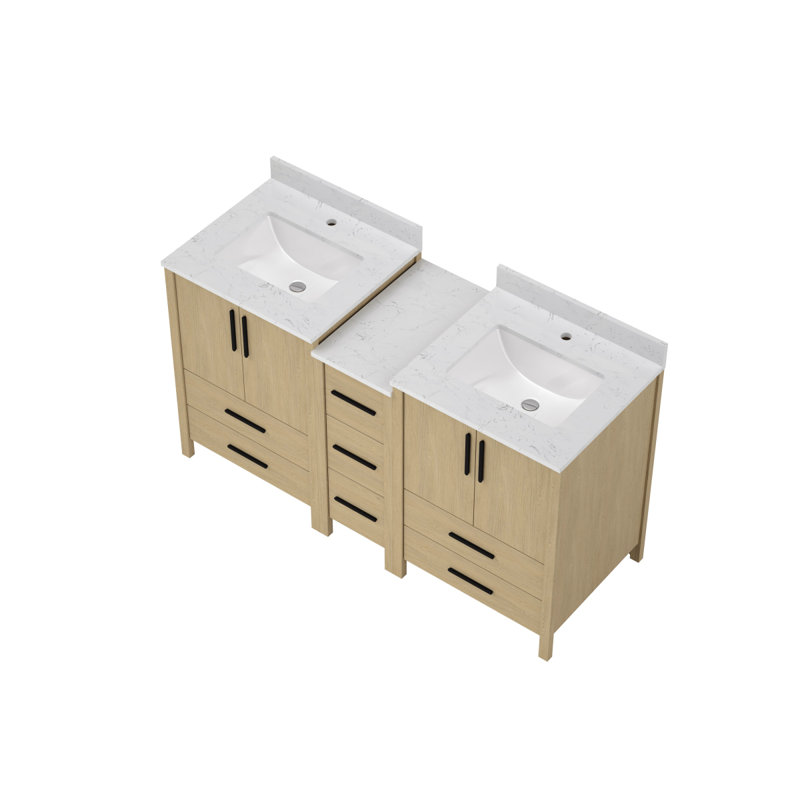 Armoire de salle de bain double 60 po x P 22 po x H 34 po, meuble-lavabo avec comptoir blanc Freestangding, 60"