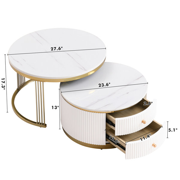 Latitude Run® Stylish 2 White Round Nesting Coffee Table With Drawers ...