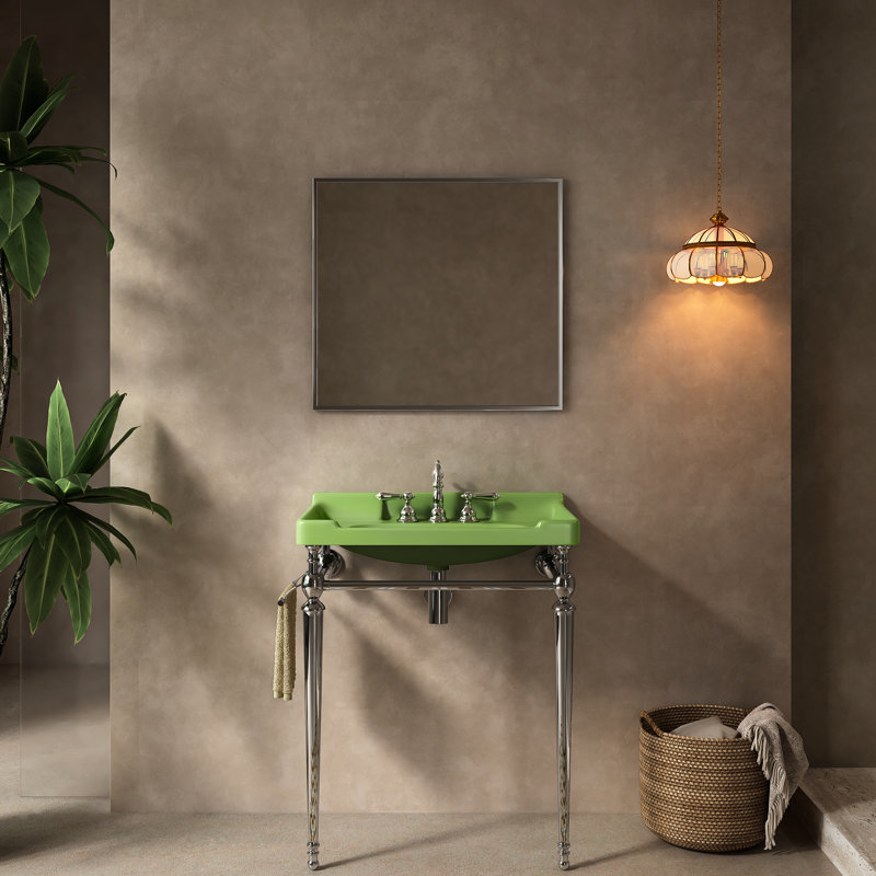 Console de salle de bain 28 po, meuble-lavabo en céramique, 3 trous de robinet standard, pieds en acier inoxydable, crochet à serviette, couleur, lavabo rectangulaire à conception intégrée, teinté,