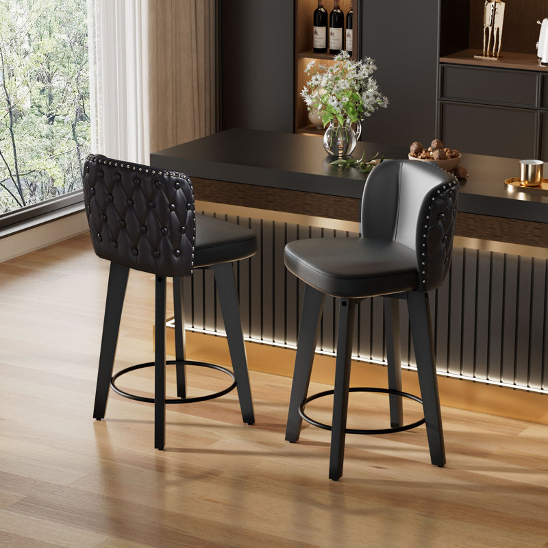 Tabouret de bar et de comptoir pivotant en bois massif rembourré (lot de 3), Noir
