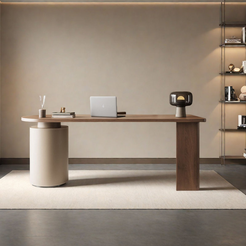 Bureau moderne en noyer, H 29,5 po x l 70,9 po x P 27,6 po