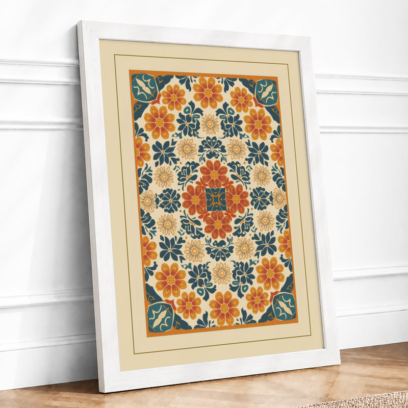 Symmetrical Floral Pattern Vintage - Print, A1 - 84.1 x 59.4 cm, White