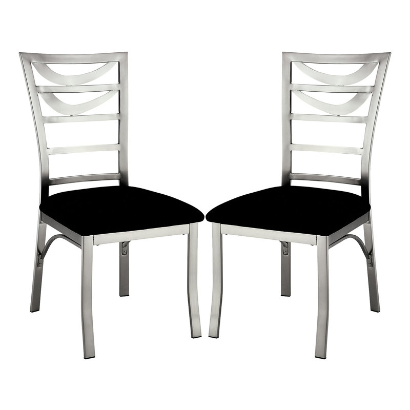 2 chaises d'appoint noires en microfibre avec siège rembourré et dossier en métal argenté pour un repas artistique noir + argent - siège, style