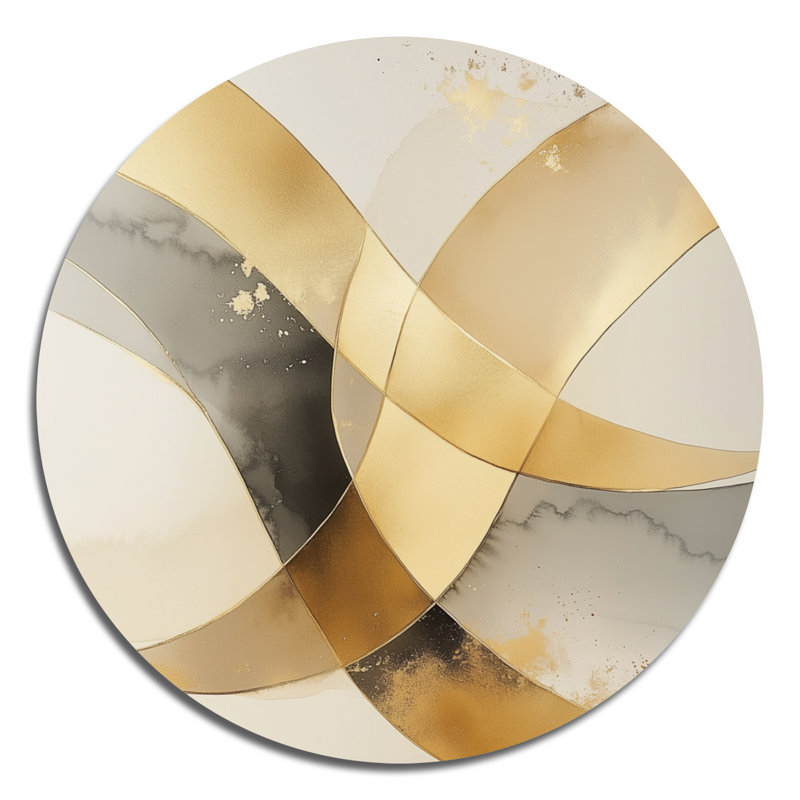 «Golden Intersection», art mural rond moderne transitionnel abstrait en métal, L 36 po x H 36 po
