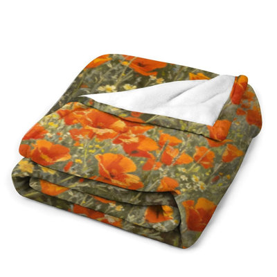  Poppies Field Luxury Flannel Throw Blanket, Soft Warm Fuzzy Blanket for Living Room Sofa Bed Home Decor