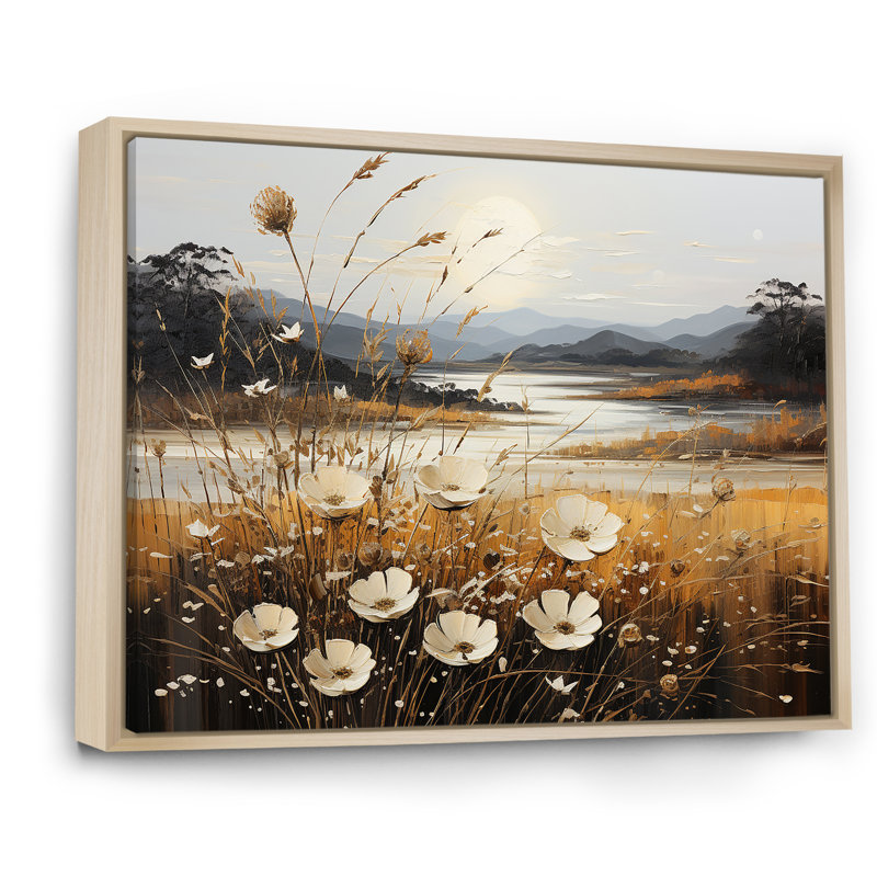 Golden Meadows of Flowers Fields sur impression sur toile, Cadre naturel flottant, H 24 po x l 32 po