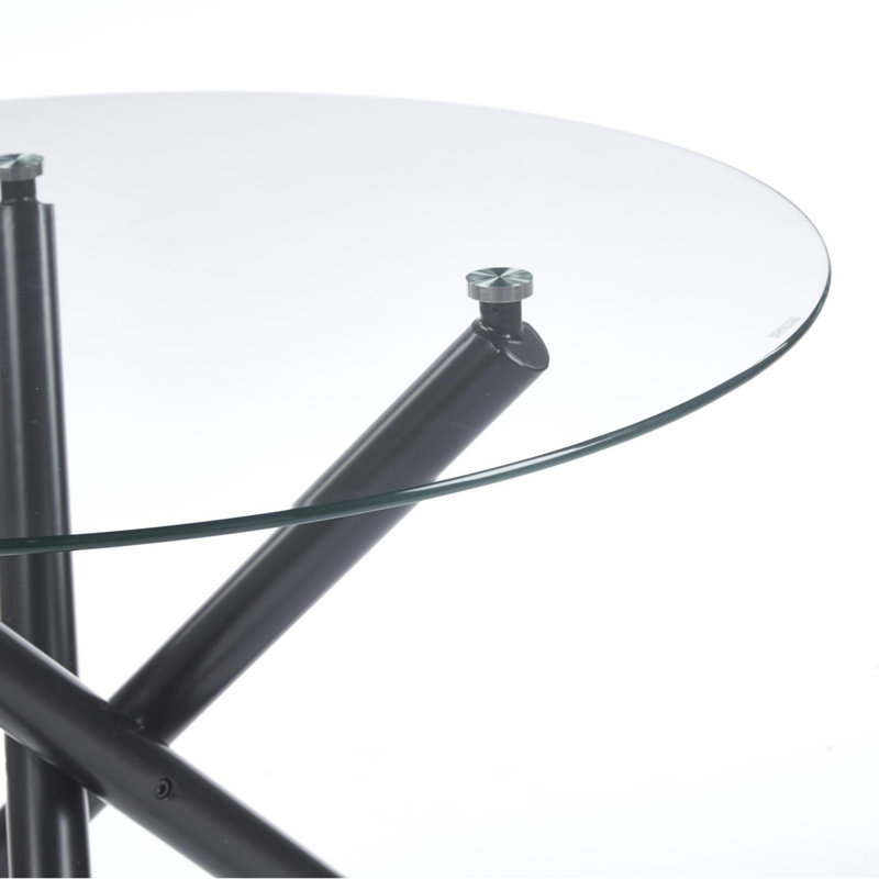 Round Dining Table with metal leg and tempered glass,Modern Space Saving Kitchen Table for Living Room, Black