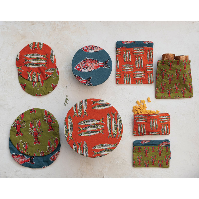 Couvre-bols ronds en coton avec doublure et motifs Sea Life, 8"