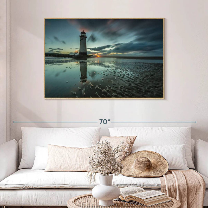 Phare de Point Of Ayr, Cadre flottant en bois naturel, 46 po x 31 po