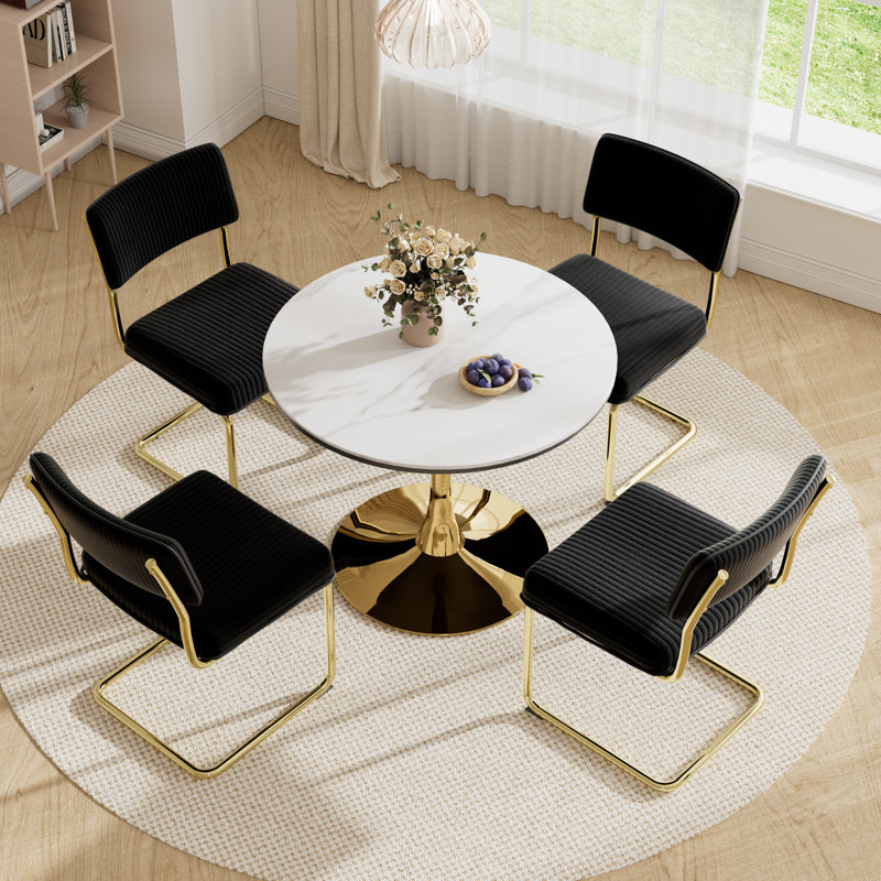 Ensemble bistro de table de salle à manger, Or/noir, 3 pièces: table, 2 chaises, 28.7" H x 31.5" W x 31.5" D