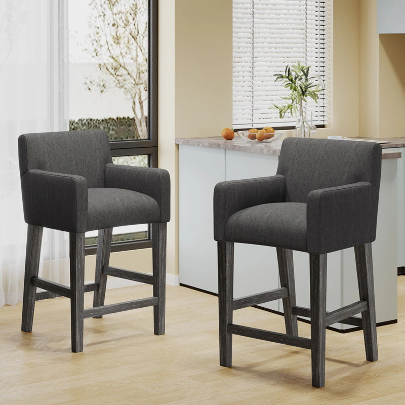 Ensemble de 2 tabourets de comptoir rembourrés 26 po - gris anthracite / gris, 2, Gris anthracite, Gris anthracite