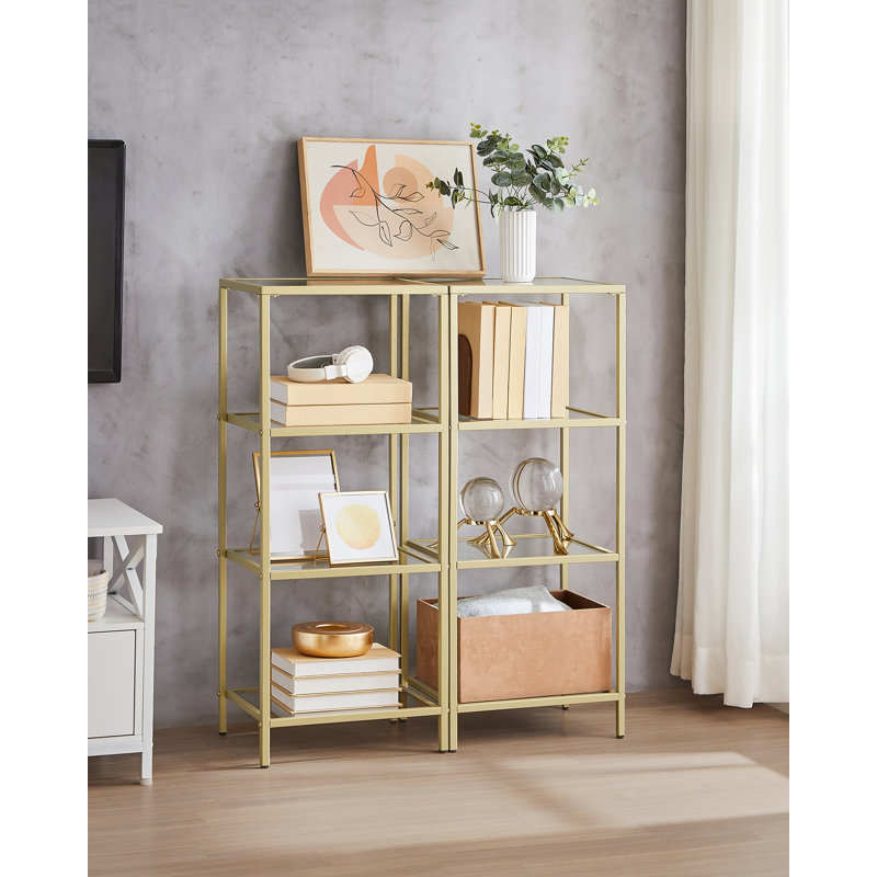 Abrihet 40cm W Steel Bookcase, Metallic Gold/Clear