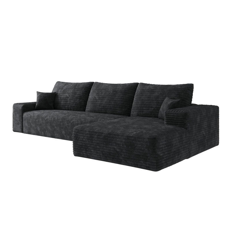 Canapé modulaire 107 po avec méridienne en L 107 po, canapé modulaire moderne avec assise profonde, canapé rembourré pour la chambre à coucher du salon, aucun assemblage requis, noir (tissu en velours côtelé moelleux)
