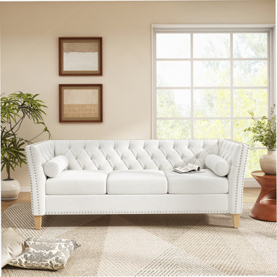 3-Seat Sofa With Flared Arms, Nailhead Trim & Solid Wood Legs