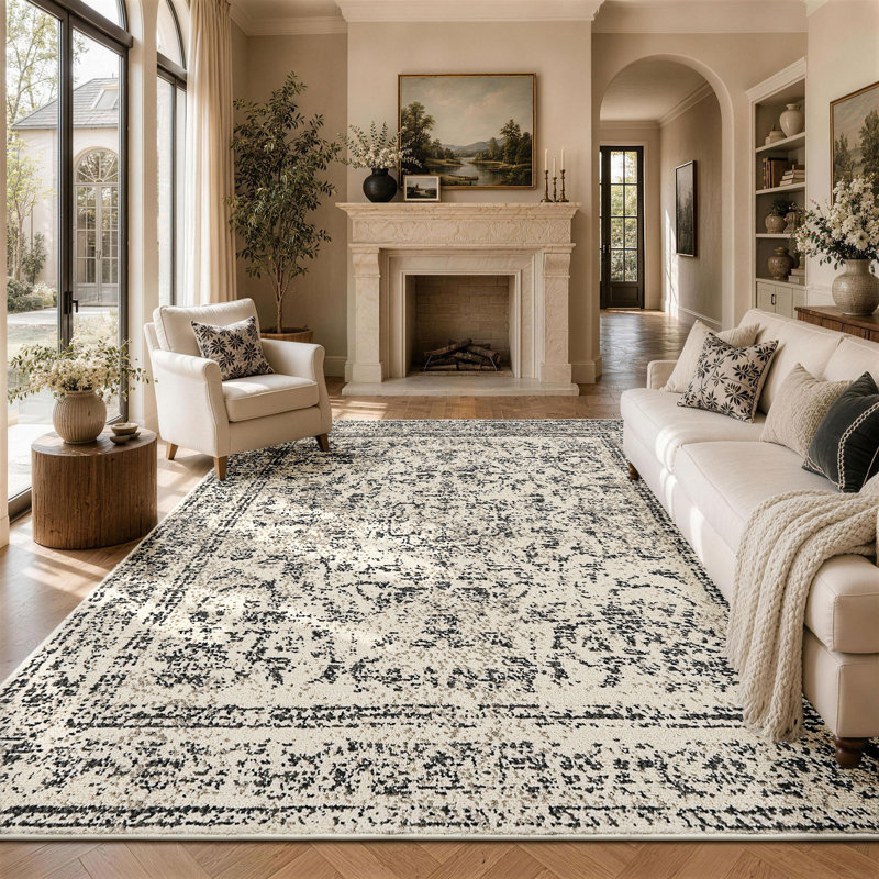 Heirloom Medallion Pattern Polyester Area Rug - Soft Vintage Carpet with Canvas Backing, Classic Floor Rug for Living Room Dining Room