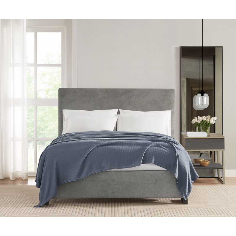 Couverture en coton Vince Camuto Classic, Simple extra long, Bleu cendré