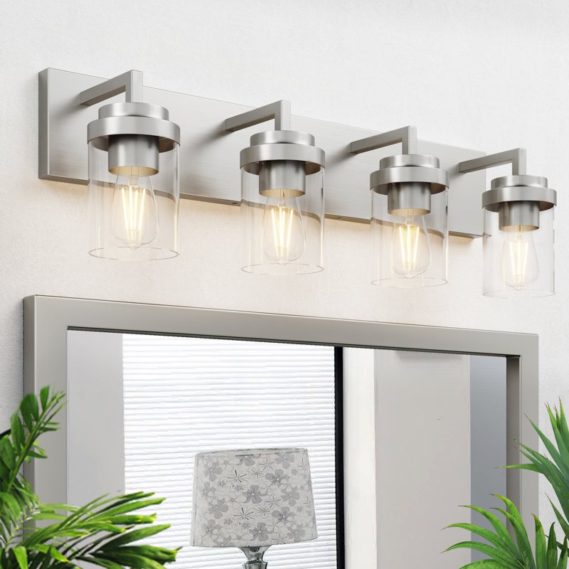 Bathroom Vanity Light with Glass Shade, Clear, Brush Nickel, 4