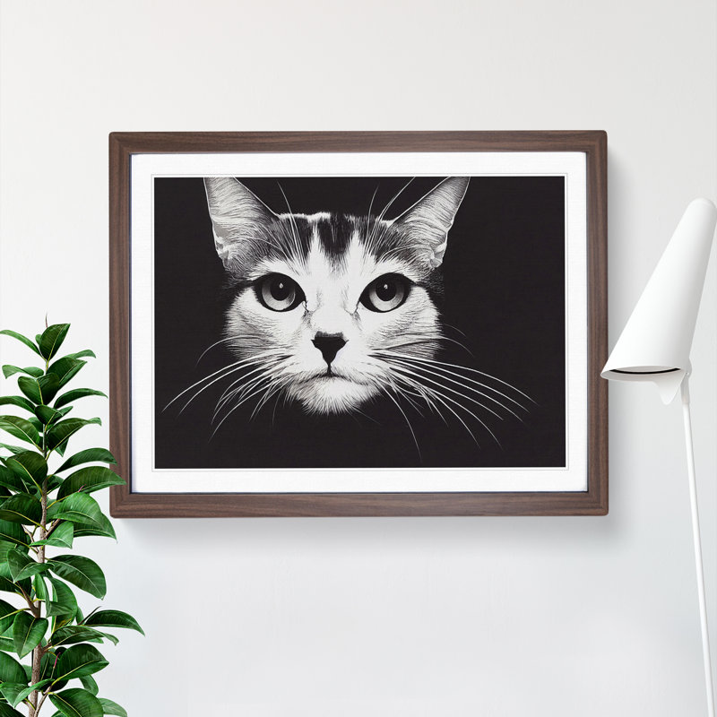 Magical Cat - Single Picture Frame Print, 46cm H x 64cm W x 2cm D, Walnut