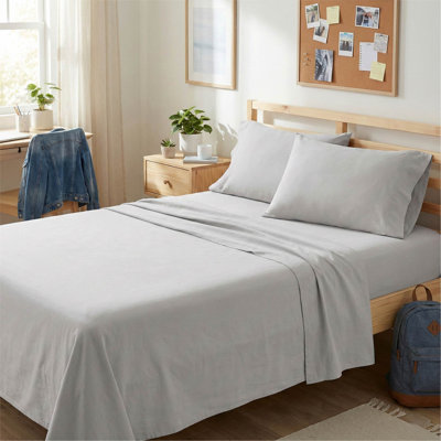 Aeropostale 4 Piece Premium All Season Microfiber Sheet Set, 2 Pillow Cases, 1 Fitted Sheet, 1 Flat Sheet, Fits Mattresses up to 16” Deep, Twin Size, Gray