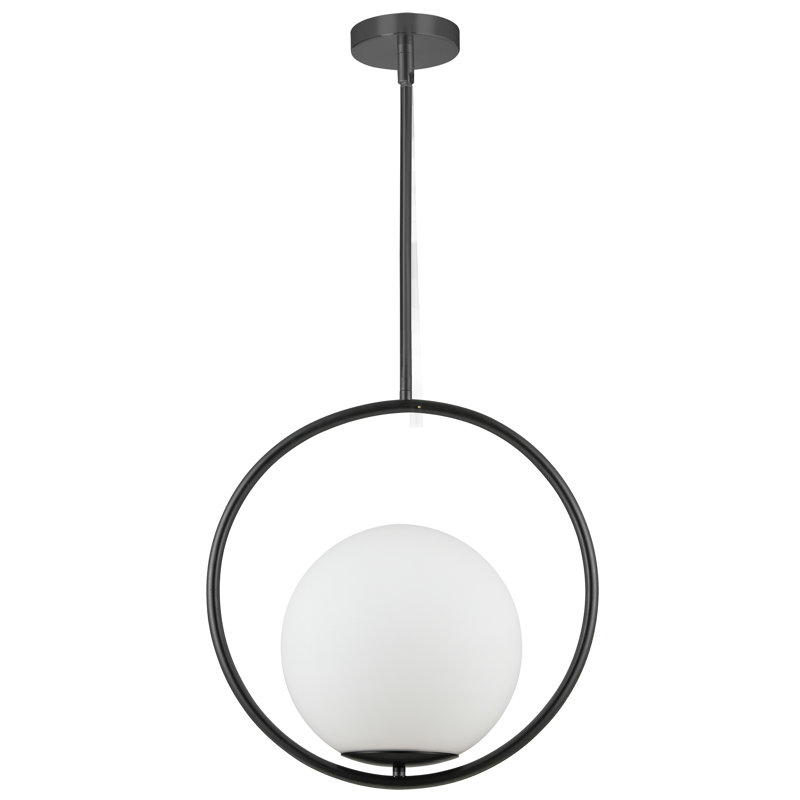 Luminaire suspendu à globe unique à 1 lumière, Noir mat, H 16 po x l 15,75 po x P 9,75 po