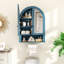 Armoire murale moderne arquée avec tablettes réglables et éclairage à DEL, conçue pour le rangement de la salle de bain avec miroir-122820544