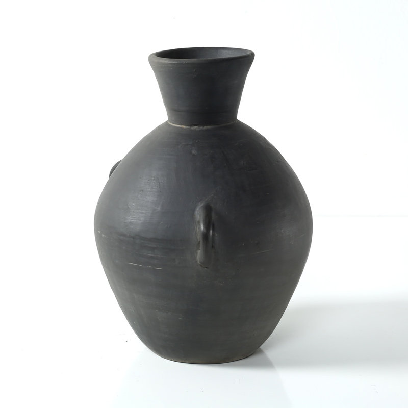 Approx.10" Earthy Gray Pottery Vase with Three Decorative Hooks