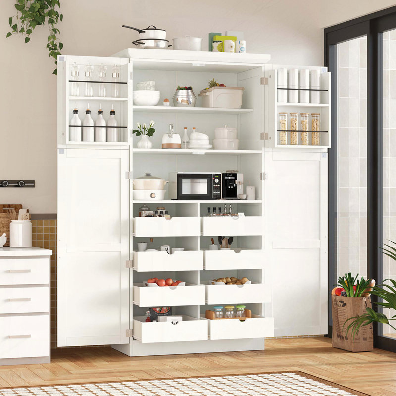 Garde-manger autoportant avec 8 plateaux coulissants, Blanc