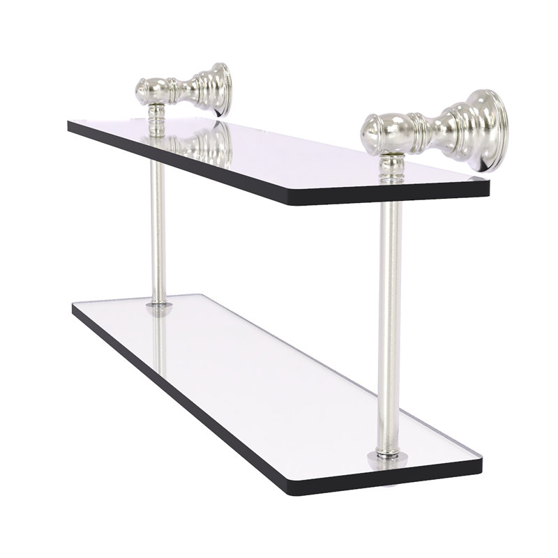 Tablette à 2 niveaux en verre Freyja, H 5,6 po x l 16 po x P 9,2 po, Nickel satiné