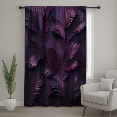 Purple Palm Leaves Window Curtains, Foliage Sheer & Blockout Curtains - 1 Panel