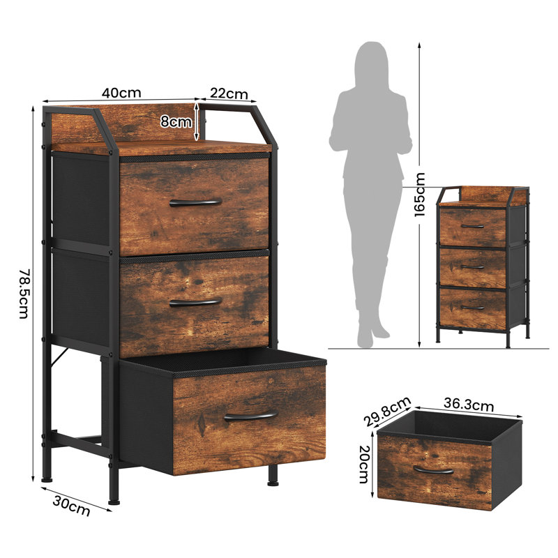 40 W 3 - Drawer Chest of Drawers, Rustic Brown