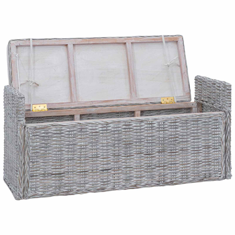 Rattan Storage Bench, White Wash