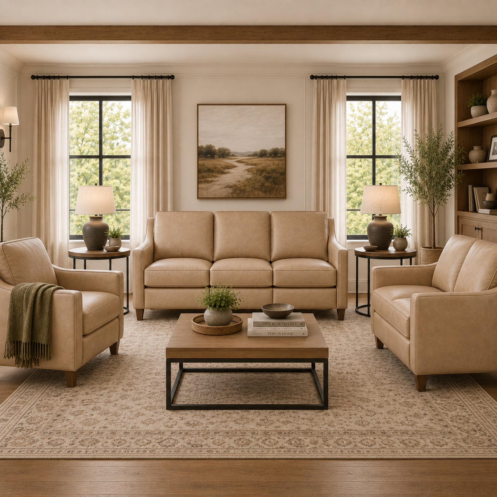Finnegan 87" Genuine Leather Reclining Sofa, Cream