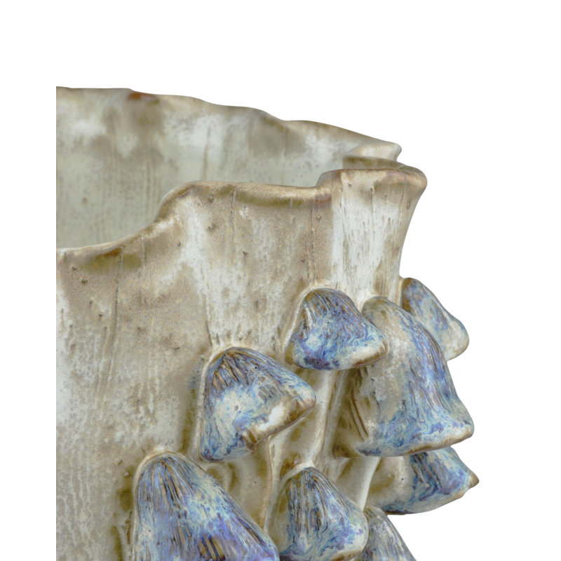 Black Forest Mushrooms Medium Ivory Vase, 10" H x 10.5" W x 10" D