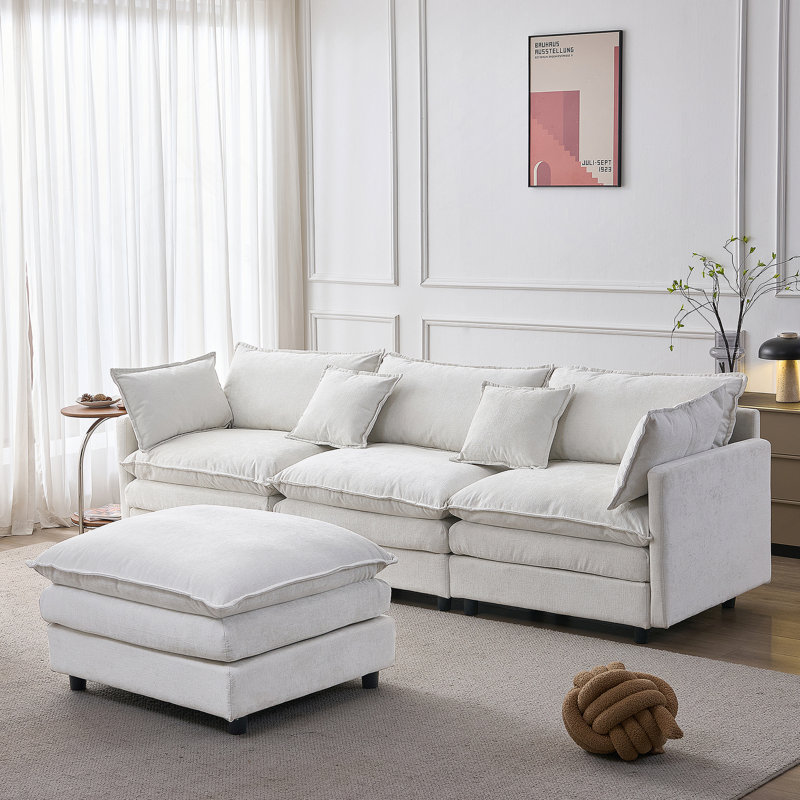 Canapé modulaire modulaire, canapé rembourré, canapé avec repose-pieds, Beige