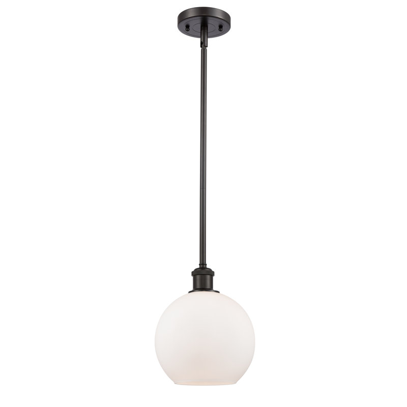 Luminaire suspendu en forme de globe à 1 lumière Anchondo, Bronze huilé, Ampoule DEL rétro de 3,5 watts, Blanc mat
