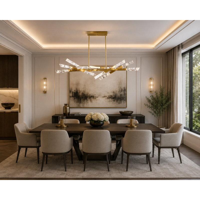Lustre moderne en cristal 12 lumières DEL, Laiton satiné