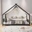 Lit d'enfant en forme de maison avec barrières de sécurité sur toute la longueur, lit de sol bas et robuste en fer pour tout-petits, prêt à recevoir un ciel de lit à monter soi-même-724143521-724143522