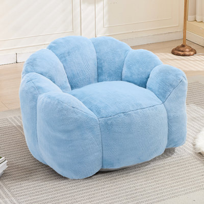 Fauteuil à billes bleu, fauteuil ergonomique, tissu antisalissure, base antidérapante, mousse à haute densité, fausse fourrure de chambre à coucher et de salon, fond, sans assemblage, relaxez dans n'importe quel espace