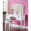 Ensemble de meuble-lavabo contemporain avec miroir pliable, tabouret rembourré et tiroirs de rangement - Finition blanche